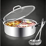 Hot Pot with Divider Stainless Steel Shabu Shabu Pot for Induction Cooktop Gas Stove Hotpot PotSuitable for 4-5 Person (12.6 inch)