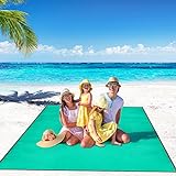 ADISONE Sandproof Beach Blanket Oversized, 79''×83'' Picnic Blankets Waterproof Windproof for 4-7 Adults, Lightweight & Green One Size