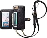 Crossbody Snap On, Leather Purse Wallet Cell Phone Case for New iPhone SE 3 (2022) / 2020 / iPhone 8 / iPhone 7, Black