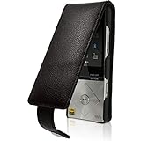 iGadgitz Black Leather Flip Case Cover for Sony Walkman NWZ-A15 NWZ-A17 NW-A25 NW-A27 8GB 16GB 32GB & 64GB with Detachable Carabiner + Belt Loop + Magnetic Closure + Screen Protector