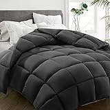 HYLEORY All Season Queen Size Bed Comforter - Cooling Down Alternative Quilted Duvet Insert with Corner Tabs - Winter Warm - Machine Washable - Dark Grey