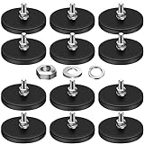 DIYMAG 12Pcs Rubber Coated Magnets, 30LBS Neodymium Magnet Base with M5 Threaded Magnet with Bolts and Nuts，Strong Magnets Hold The Base for Light Bar Mirror Camera Tool（12 Pack,1.69 Inch）