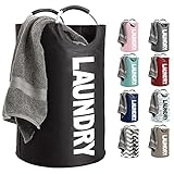 Gorilla Grip Large Laundry Basket, Collapsible Fabric Hamper, Padded Handles, Tall Foldable Clothes Baskets, Durable Linen Bins, Easy Carry Bags, Hampers for Kids Bedroom, College Dorms, 82L, Black