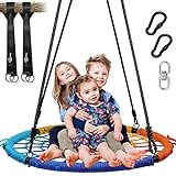 Trekassy 750lbs Spider Web Tree Swing 40 inch for Kids Adults with Swivel and 2 Hanging Straps---Rainbow