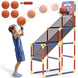 Kids Arcade Basketball Game With Electronic Scoreboard and Cheer Sounds, Indoor/Outdoor Basketball Hoop With 4 Balls, Game Toy Gift for Ages 3-12 Boys and Girls (Red, Blue)