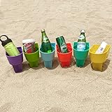 Rama Rose Beach Cup Holder with Pocket, Multifunctional Sand Cup Holder for Beverage Phone Sunglass Key, Beach Accessory Drink Sand Coaster, 6PCS (Blue, Teal, Purple, Green, Orange and Yellow)
