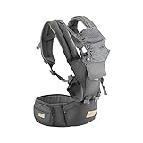 FRUITEAM - Safety-Certified Baby Carrier with Hip Seat - All Position Baby Chest Carrier - Front and Back Carry Baby Carrier Nerborn to Toddler with Head Hood, Misty Grey
