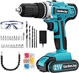 GardenJoy Cordless Power Drill Set - 21V Electric Drill Driver Kit with Battery Charger, 3/8' Keyless Chuck, 2 Variable Speed, 64pcs Acessories, 24+1 Torque Setting for DIY Project Home Improvement