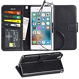 Arae Case for iPhone 6s / iPhone 6, Premium PU Leather Wallet case [Wrist Strap] Flip Folio [Kickstand Feature] with ID&Credit Card Pockets for iPhone 6s / 6 4.7 inch (Black)
