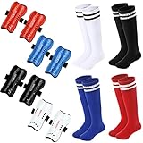 Soccer Shin Guards 4 Pairs Shin Guards Soccer for Youth Kids Toddler with 4 Pairs Striped Soccer Socks Calf Protective Gear Shin Pads Equipment for 3-6 Years Old Boys Girl, Red White Blue Black