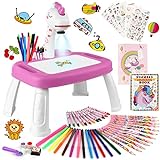 Hoarosall Drawing Projector for Kids, Drawing Board with Music, Color Pens, Pencils, Crayons, Scrapbook, Sticker Book, Unicorn Stickers, Stamps, Ideal Toy for 3+ Year Old Girls & Boys (Unicorn Kit)