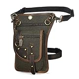Handadsume Water Resistant Canvas + Leather Motorcycle Travel Fanny Waist Pack Drop Thigh Leg Bag Pouch For Men Women FB2141 (2141-The Army Green)