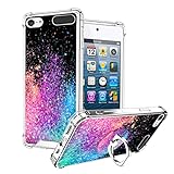 OOK Compatible with iPod Touch5/6/7 Generation Case Ring Holder for Girls Woman,Soft TPU Bumper PC Back Shockproof Protective Case-Glitter Shiny