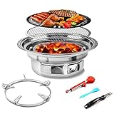 Shikha Korean Charcoal Grill, Portable Barbecue Grill Stainless Steel, Non-stick Charcoal Stove Multifunctional Grate,Tabletop Smoker Grill for Outdoor Indoor, Camping, Tailgating, Traveling