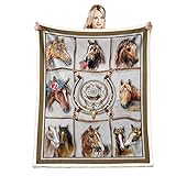 Onecmore Horse Blanket Horse Gifts for Girl, Christmas Birthday Horse Gifts for Women,Gifts for Daughter Friend Horse Lovers,Horse Dream Catcher Flower Print Soft Throw Blanket for Couch Bedding