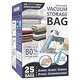 25 Pack Space Saver Bags (5 Jumbo/5 Large/5 Medium/5 Small/5 Roll) Compression Storage Bags for Comforters and Blankets, Vacuum Sealer Bags for Clothes Storage, Hand Pump Included