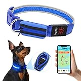 Airtag Dog Collar Airtag Holder, Light Up Dog Collar GPS Tracker Holder for Dogs with Bag for Dog ID Tag AIRTAG USB Rechargeable Reflective Breathable LED Dog Collar Tag Holder Adjustable (L, Blue)