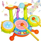 Kids Drum Set for Toddlers 1-3 Baby Toys 6 to 12 Months Light Up Toys for 1 2 3 Year Old Boys Girls Gifts Toddler Baby Drum Set Baby Musical Instruments with Toy Microphone and Toddler Drum Sticks