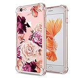 iPhone 6 Plus 6S Plus Case Women Flowers Floral Pattern Shockproof Protective Back Cover Flexible Slim Fit Soft Cases Clear with Cute Purple Rose Design for Apple iPhone 6 Plus 6S Plus 5.5 Inch Girls