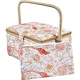 SINGER Large Sewing Basket Floral Bird Print with Matching Zipper Pouch