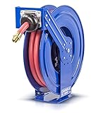 Coxreels TSHF-N-550 Retractable Fuel Hose Reel, T-Fuel Series ¾” x 50’, 300PSI-Easy-Maintenance Design with Brass Swivel and Multi-Position Mount Arm-Heavy Duty Steel Construction, Made in USA, Blue