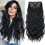 Stamped Glorious Clip in Hair Extensions Long Wavy Hair Extensions for Women 4pcs Long Hairpieces Synthetic Invisible Hair Extensions (20, 5-Black)