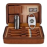 CiTree Cigar Travel Humidor, Cedar Wood Leather Cigar Case with Cigar Accessories Gift Set, Brown