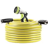 Macuvan Garden Hose 100 ft Heavy Duty-Water Hose with 9 Way Spray Nozzle and Flexible 4 Layers Hybrid-3/4’’ Nickel Plated Brass Fittings-5/8’’ Inner Core-Lead-Free Outdoor Durable Lightweight Pipe Set