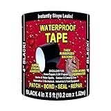 UZOU Flexible Patch and Seal Tape, 4' x 5' Waterproof Tape for Indoor & Outdoor Use, Heavy Duty Thick Rubberized Repair Tape, Fix Leaks on Hoses, Pipes, Gutters, Roofs, Boats, Pools, Crack,HVAC,Black