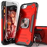 IDYStar iPhone SE 2020 Case with Screen Protector,iPhone SE 3 2022 Case,Shockproof Drop Test Cover with Car Mount Kickstand Lightweight Protective Case for iPhone 6/6s/7/8/SE 2020/SE 3 2022, Red