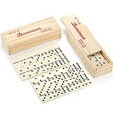 Noamus 56 PCS Dominoes Set for Adult, Professional Domino Tiles in 2 Natural Wooden Case, Double 6 Domino Board Game Set, Classic Numbers Table Game with Carrying Storage Box for Family, 2-8 Players