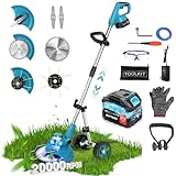 Lemolifys 20000 RPM Battery Powered Weed Eater Cordless, 12'' 3000mAh Electric Weed Wacker Brush Cutter Heavy Duty, Striming Weed Trimmer Edger Lawn Mower with Charger, Metal Blade