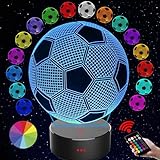 Soccer 3D LED Night Light for Kid Girl,3D Optical Illusion Lamp Nightlight for Bedroom Lamps with Remote Control 16 Color Touch Operated USB Battery Power Holiday Home Decor Xmas Birthday Gifts