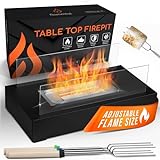 Flammtal Tabletop Fire Pit [3h Burning Time] - Table Top Firepit Indoor & Outdoor - Smores Maker with 4 Roasting Sticks - Portable Fire Pit with Adjustable Flames - Ethanol Table Top Fire Pit Bowl