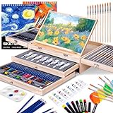 Art Set 85 Piece with Built-in Wooden Easel, 2 Drawing Pad, Art Supplies in Portable Wooden Case-Painting & Drawing Set Professional Art Kit