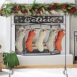 PHITRIC Christmas Stocking Holder Stand, Believe Snowflake Openwork Metal Stocking Hanger with 5 Non-Slip Hooks, Free Standing Christmas Decorations Indoor for Living Room Fireplace Floor