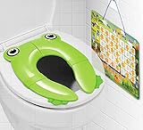 Portable Potty Training Seat with Dinosaur Training Chart for Boys, Non-Slip Locking Grip Foldable Toilet Seat for Toddler, Travel Potty Seat Fits Round & Oval Toilets Home & Travel use, Bag Included