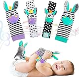 Baby Wrist Rattles Sock Toys - Newborn Baby Sock Toys 0-6 Months, Foot Finder and Wrist Rattle Set Hand and Feet Rattle for Babies, Infant Rattle Socks Toy, Soft Sensory Toy for Baby Boy Girl Gift