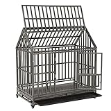 SMONTER 48' Heavy Duty Strong Metal Dog Cage House Shape Pet Kennel Crate Playpen with Wheels,I Shape …