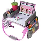 Kids Travel Tray - Travel Lap Desk Accessory with Dry Erase Board for Your Child's Rides and Flights - Travel Tray for Kids Car Seat that Keeps Children Entertained Holding Their Toys (Pink)