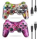Puning Wireless Controller for PS3 Controller, Wireless Controller with Upgraded Joystick Compatible with Sony Playstation 3(Sky and Art)