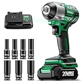 KIMO 20V Cordless Impact Wrench Set, Brushless High Torque Impact Wrench with 3/8' Chuck, 250 Ft-lb 3000 RPM, Li-ion Battery Fast Charger 7 Sockets, Power Impact Wrench for Home Car