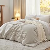 Bedsure Queen Size Comforter Sets, Beige Soft Prewashed Bed Comforter for All Seasons, 3 Pieces Warm Bedding Sets, 1 Lightweight Comforter (90'x90') and 2 Pillowcases (20'x26')