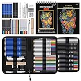 Prina 76 Pack Drawing Set Sketching Kit, Pro Art Supplies with 3-Color Sketchbook, Include Tutorial, Colored, Graphite, Charcoal, Watercolor & Metallic Pencil, for Artists Adults Teens Beginner