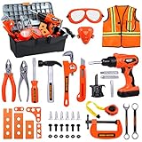 iBaseToy Kids Tool Set - 45 PCS Toddler Tool Set with Tool Box & Electronic Toy Drill, Pretend Play Kids Construction Toy Set, Toy Tools for Kids Ages 3 , 4, 5, 6, 7 Years Old, Boy Toys