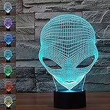 3D Alien Illusion LED Night Light,WONFAST 7 Colors Gradual Changing Optical Illusion Acrylic Lamp USB Touch Bedside Table Lamp for Holiday Gifts or Home Decorations