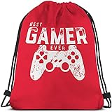 Beabes Best Gamer Ever Drawstring Bags Backpack Bag Video Games Geek Gamer Controller Joystick Funny Quote Red Color Art Sport Gym Sack Drawstring Bag String Bag Yoga Bag for Men Women Boys Girls