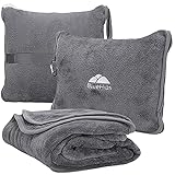 BlueHills Premium Soft Travel Blanket Pillow Airplane Flight Blanket throw in Soft Bag Pillowcase Compact Pack Large Blanket for Travel Grey Color (Gray T007)