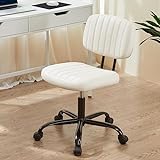 Sweetcrispy Small Office Desk Chair with Wheels Armless Comfy Computer Chair with Lumbar Support, PU Leather Low Back Adjustable Height 360° Rolling Swivel Task Chair Without Arm for Home, Bedroom