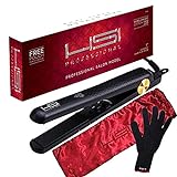 HSI Professional Ceramic Tourmaline Ionic Flat Iron Hair Straightener with Glove, Pouch and Travel Size Argan Oil Leave in Hair Treatment